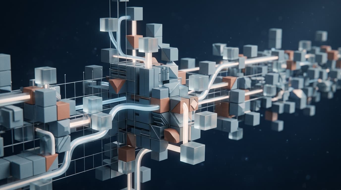 Diagrama modular de tokens y componentes interconectados de un sistema de diseño escalable
